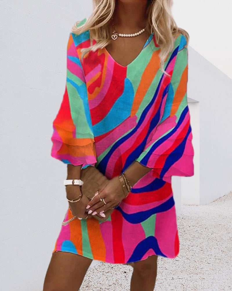 Imrana Seductive V-neck Bell Sleeve Mini Dress for Women