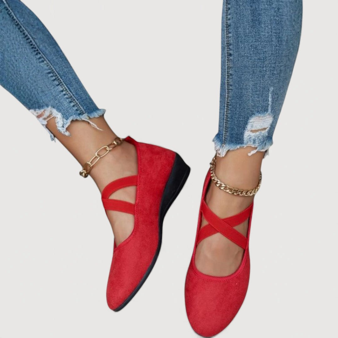 Round Toe Cross Ankle Strap Flats