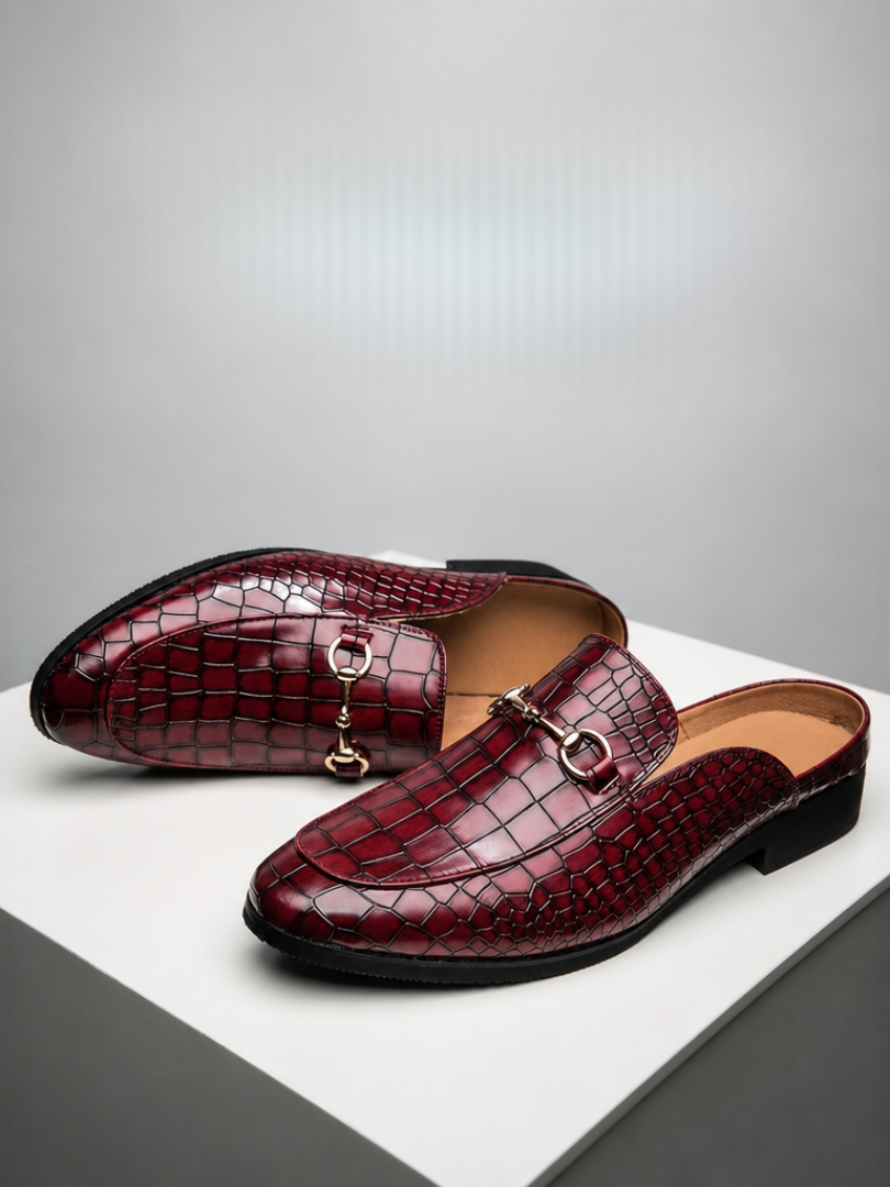 Croc Embossed Horsebit Buckle Backless Loafer Mules