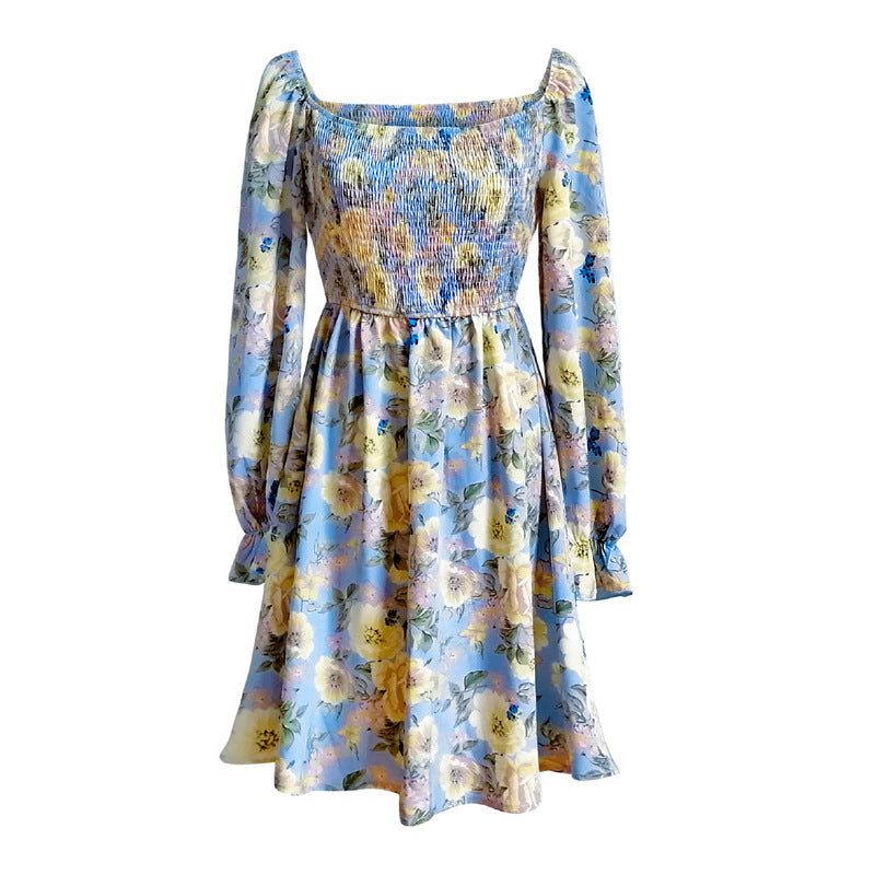 Floral Square Neck Smocked Bodice Long Sleeve Mini Dress 7
