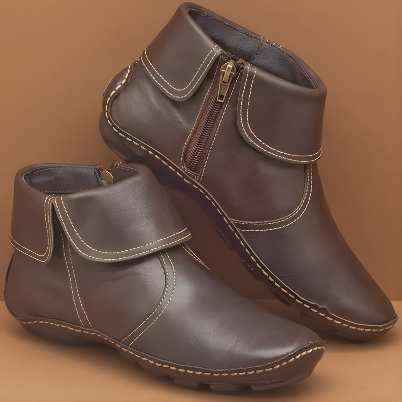 Side Zip Round Toe Flat Ankle Boots
