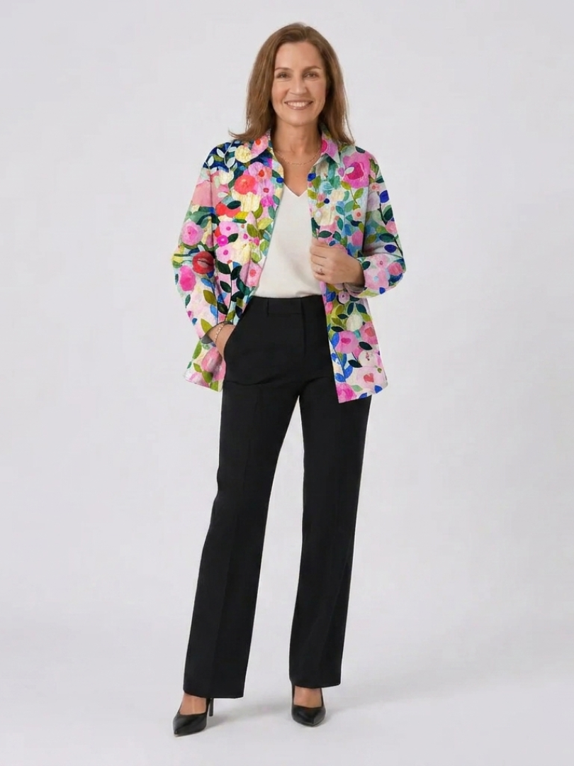 Floral Print Collared Button Front Shirt Jacket