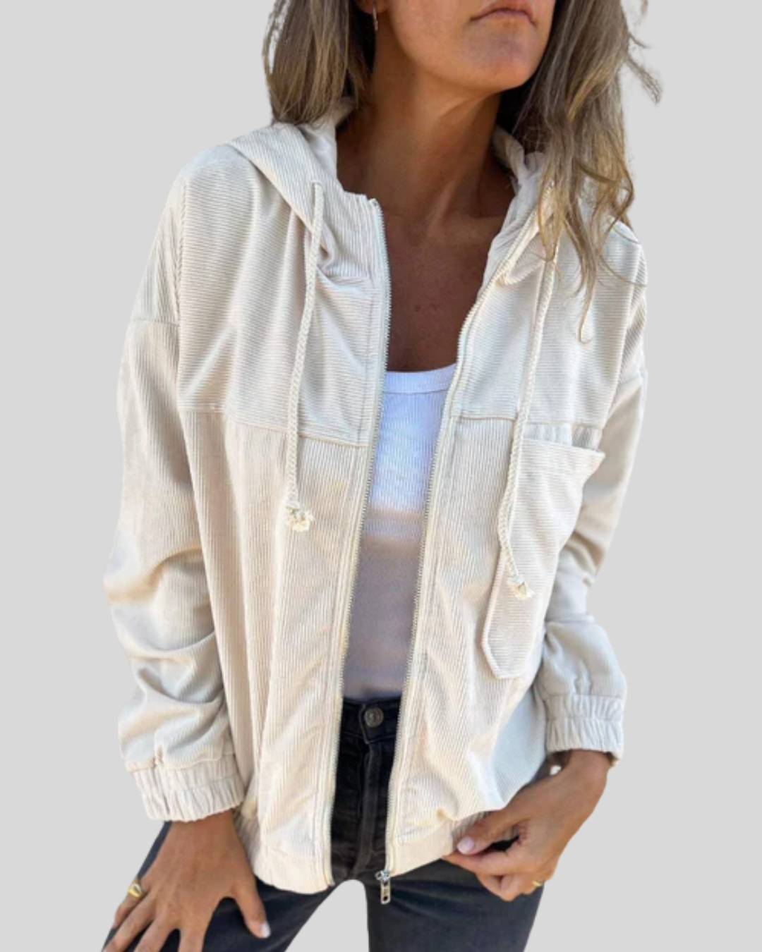 Corduroy Hooded Zip Front Jacket