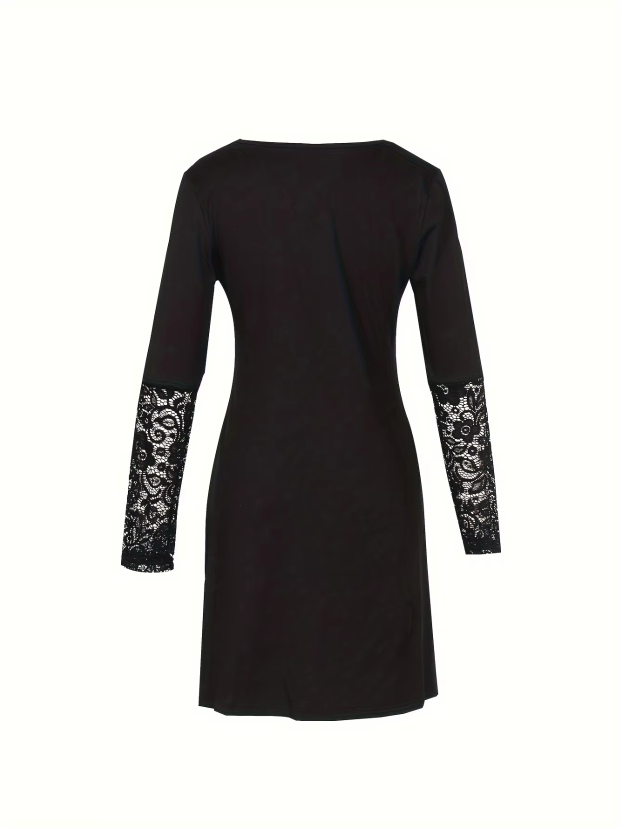 Lace Trim V-Neck Long Sleeve Button Front Mini Dress