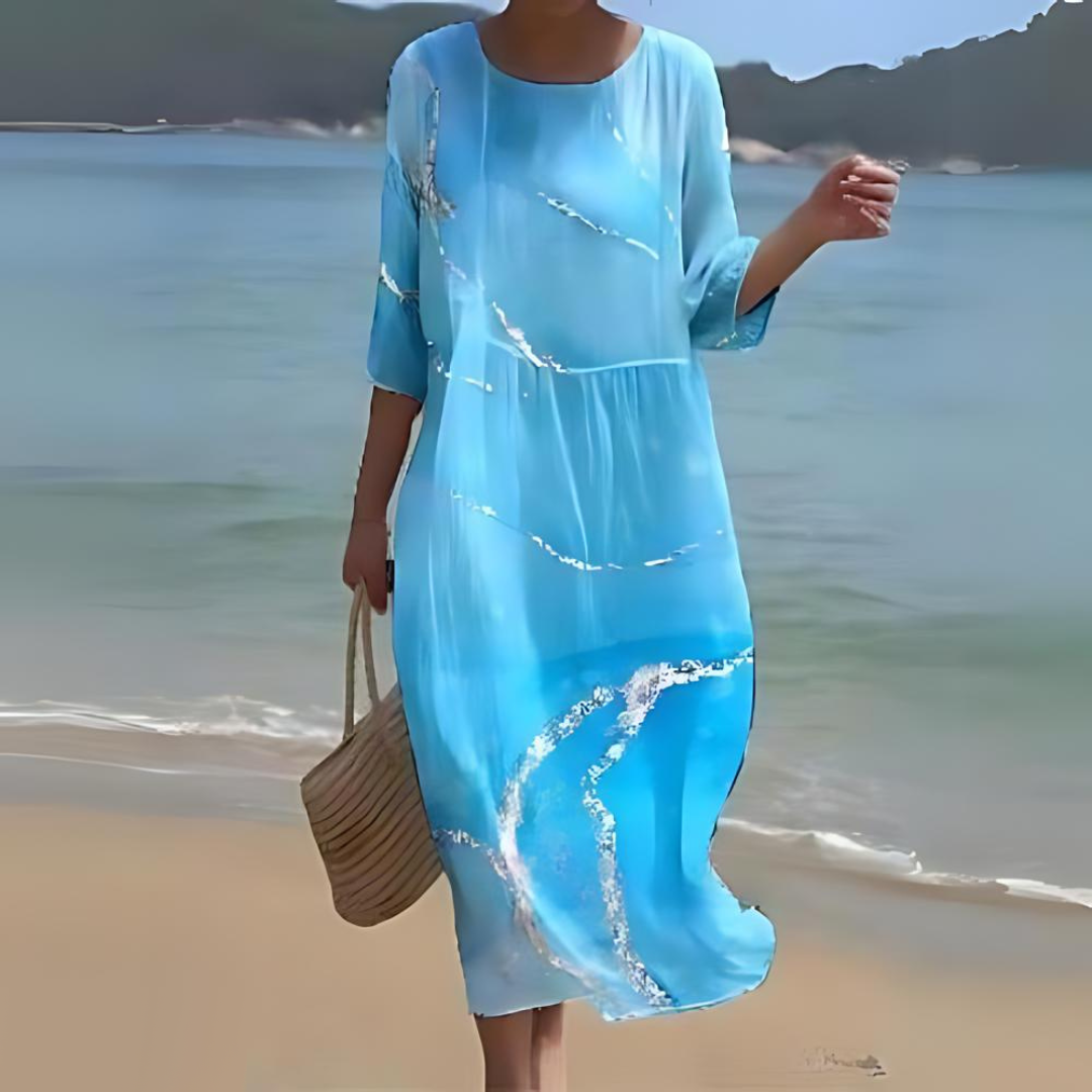 Floral Round Neck Half Sleeve Shift Summer Midi Dress