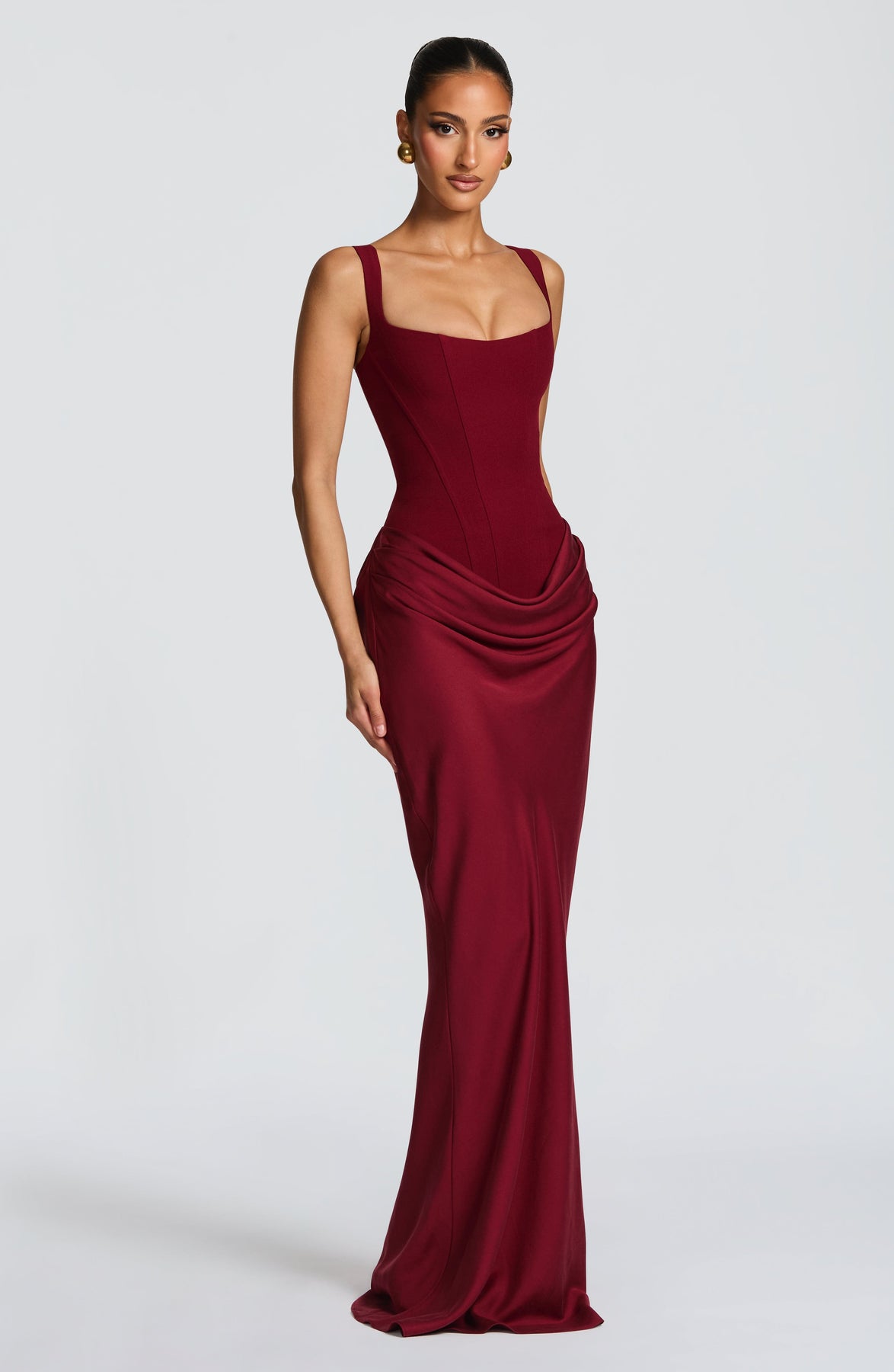 Corset Bodice Square Neck Draped Hip Sleeveless Maxi Dress 34