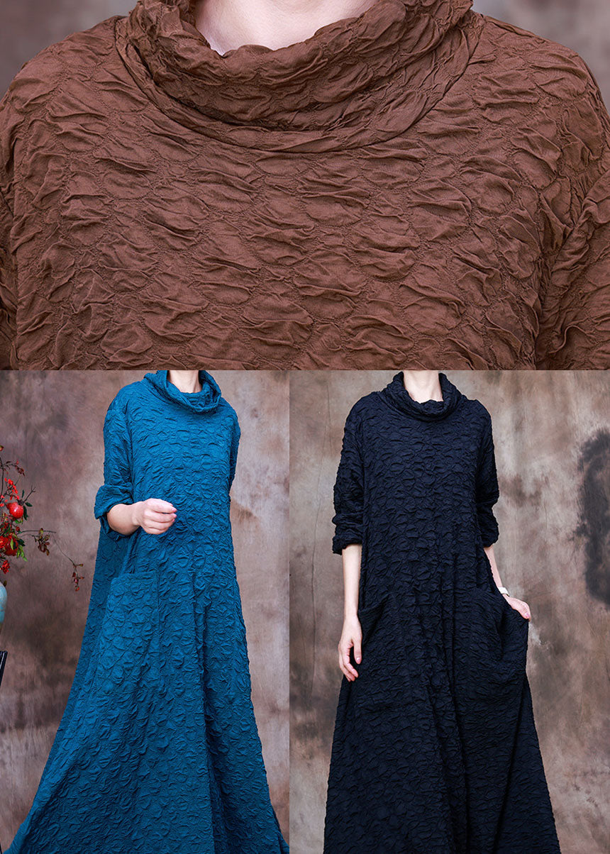 Cowl Neck Crinkle Texture Long Sleeve Pocket Oversized Maxi Dress