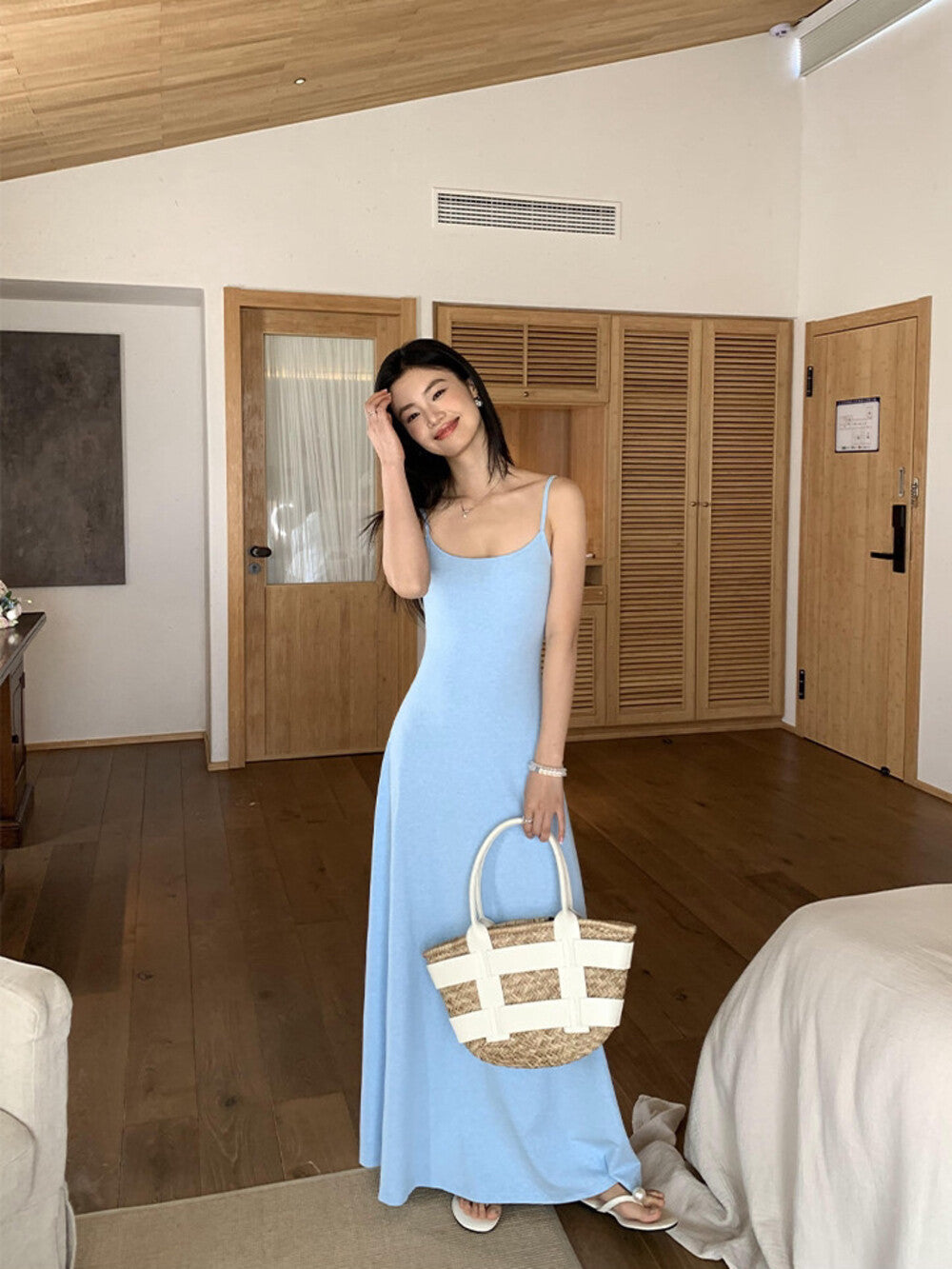Spaghetti Strap Bodycon Slip Maxi Dress 45