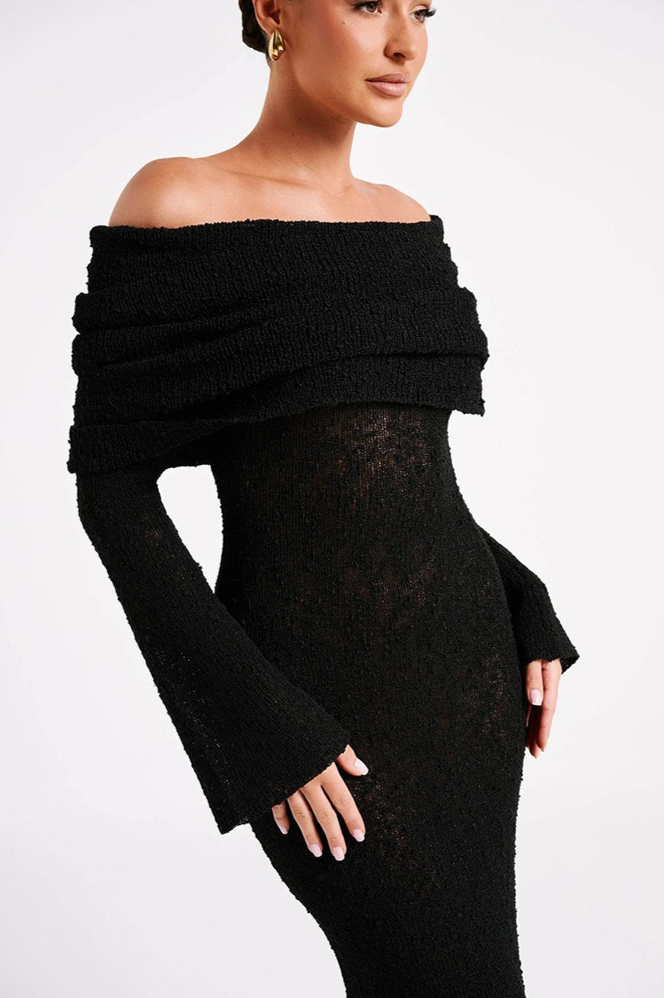 Off Shoulder One Shoulder Knit Sweater Dress
