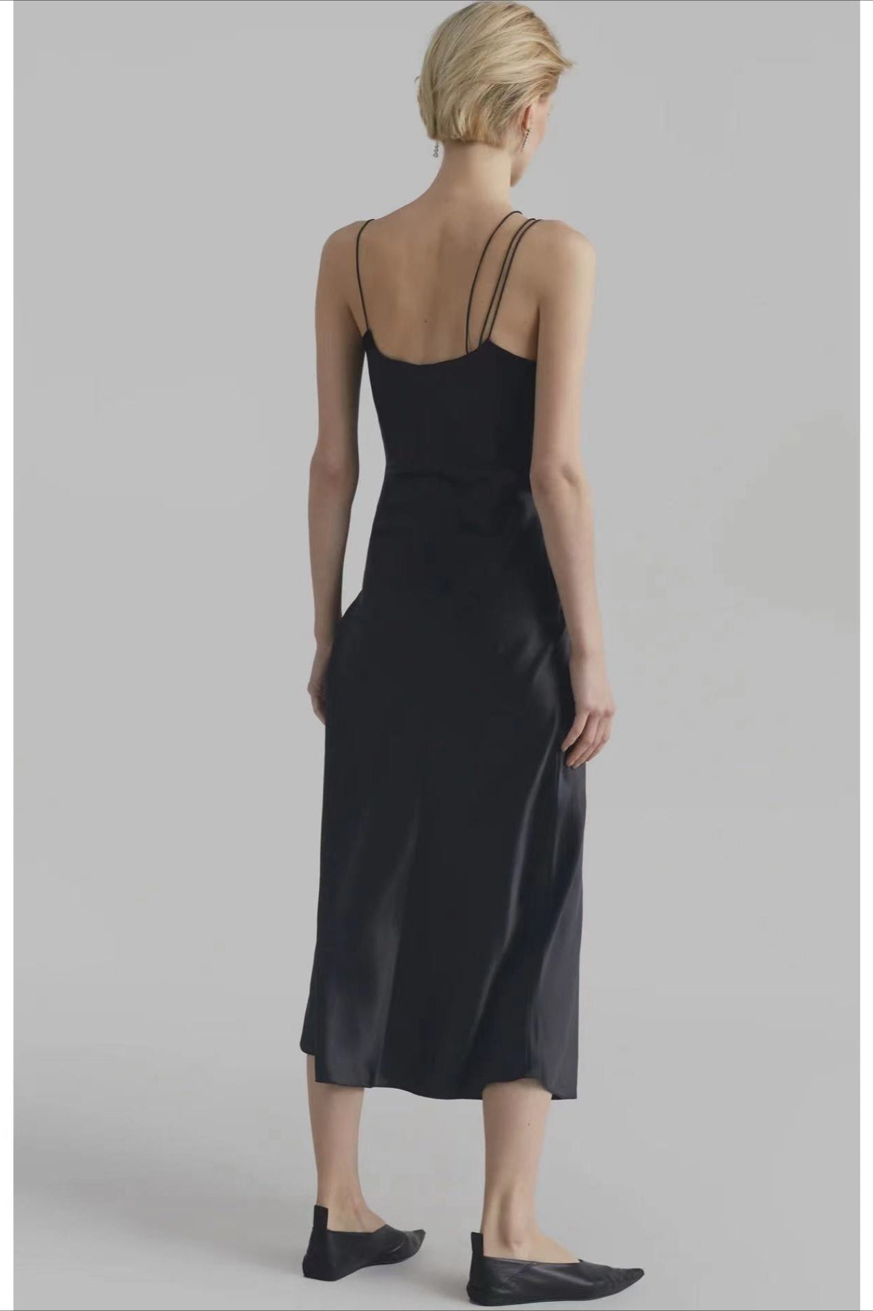 Satin Asymmetrical Spaghetti Strap Cut Out Slip Midi Dress