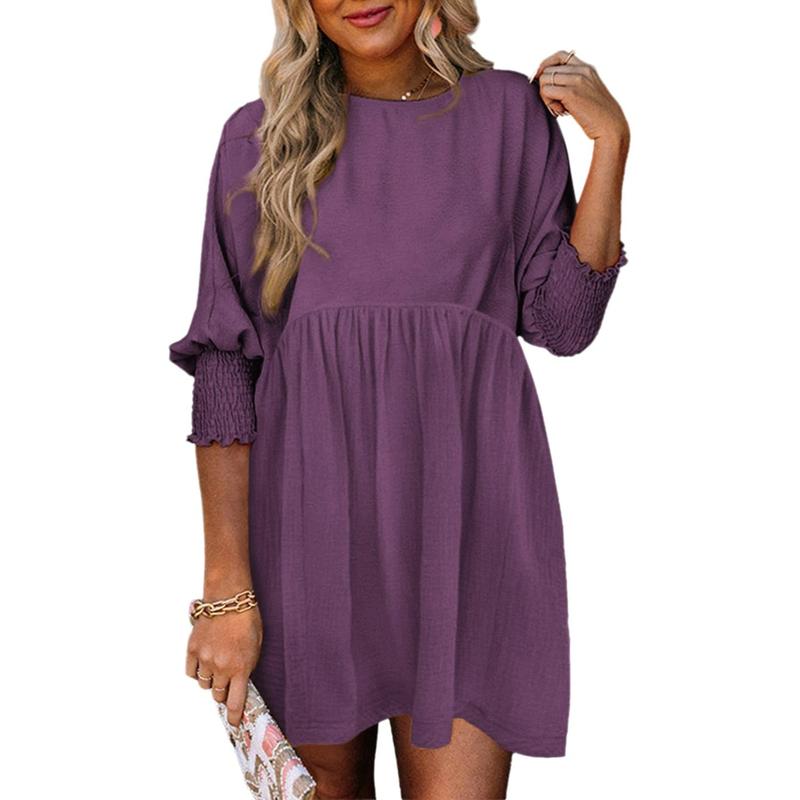 MIRASOL™ – Casual Crew Neck Loose Fit Mini Dress Purple