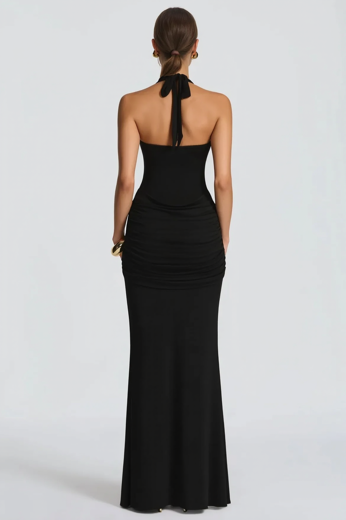 U Neck Halter Sash Panel Bodycon Party Dress