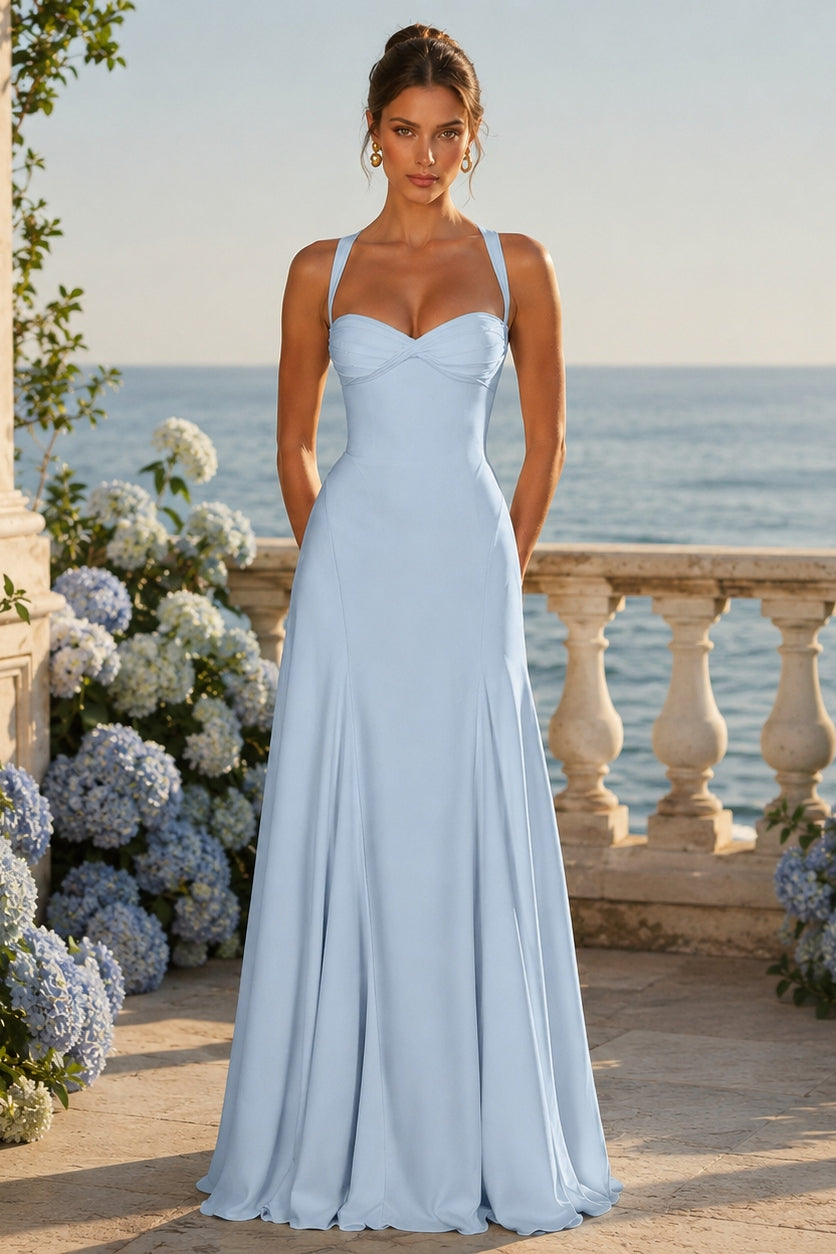 Solid Low Cut Strappy Cross Back Party Dress