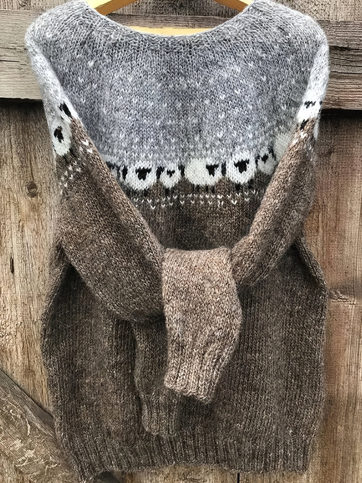 Boat Neck Sheep Fair Isle Knit Sweater