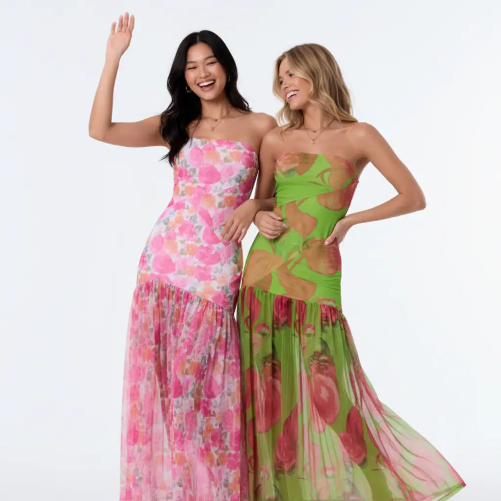 Strapless Mesh High Split Maxi Dress 3
