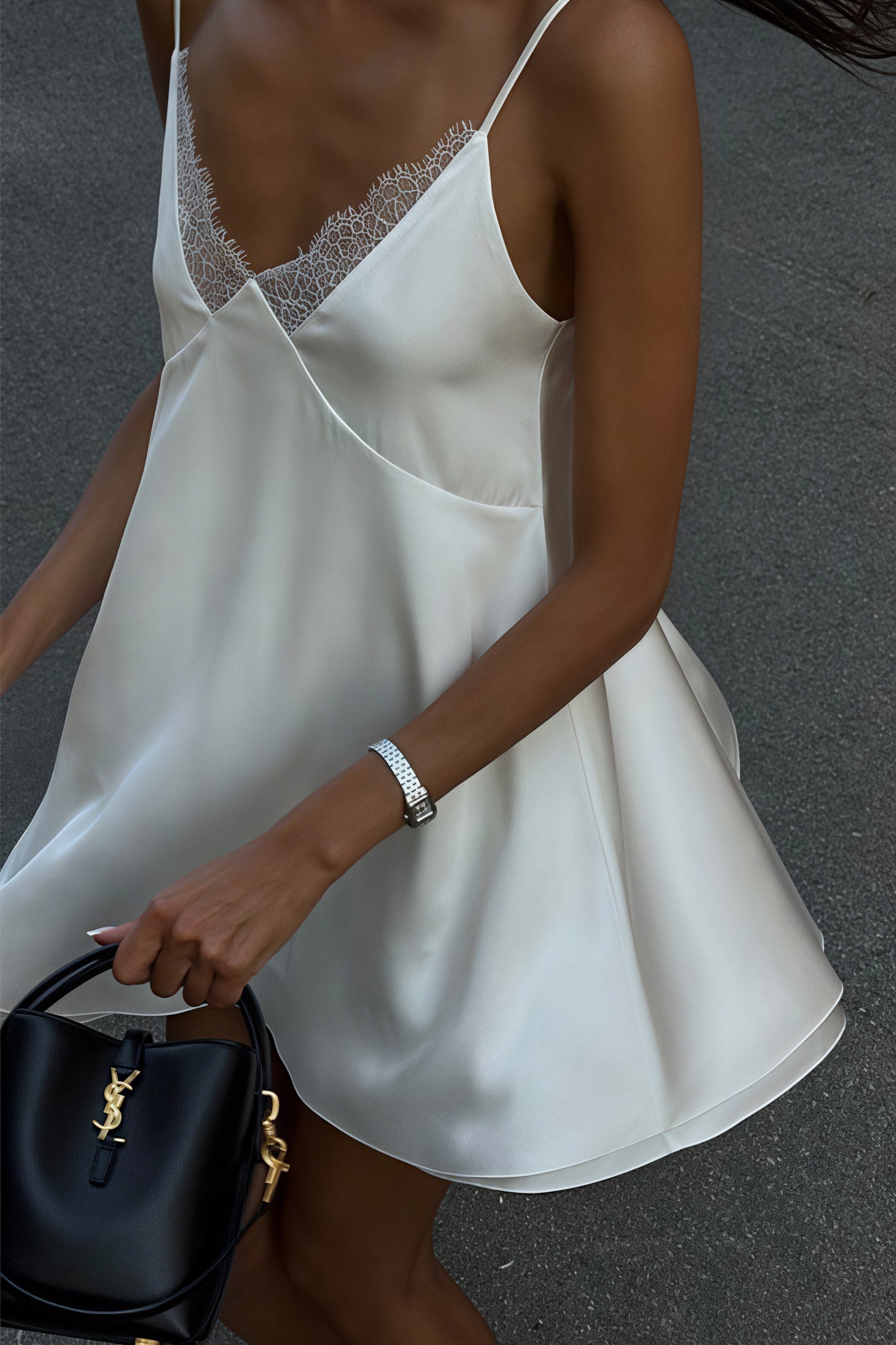 Lace Satin Backless Cami Mini Dress - View 3