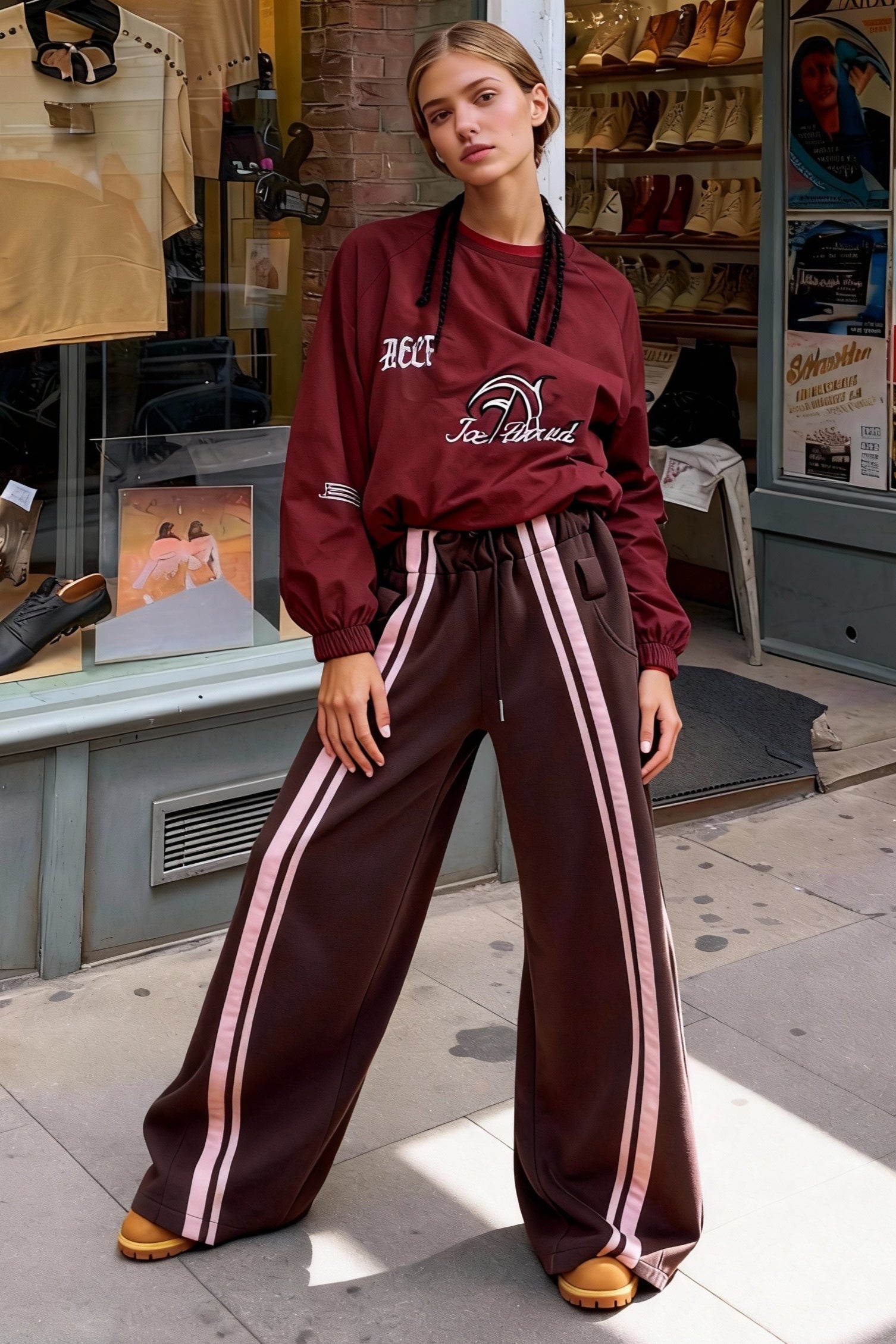 Drawstring High-Waist Wide Pants