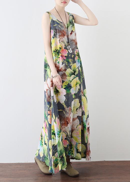 Floral Print Scoop Neck Sleeveless Oversized A-Line Maxi Dress
