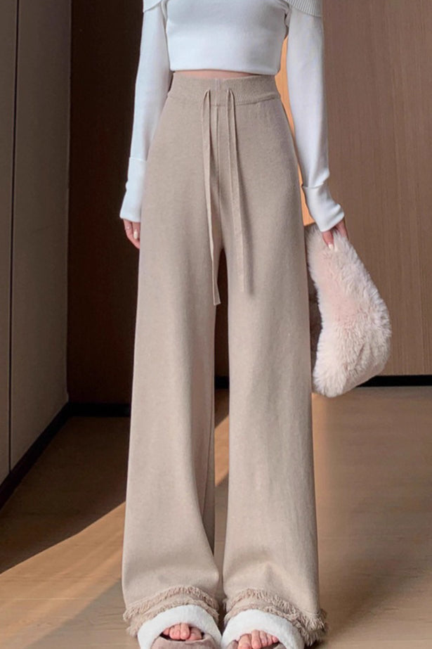 Fringe Hem Wide Leg Knit Pants 4