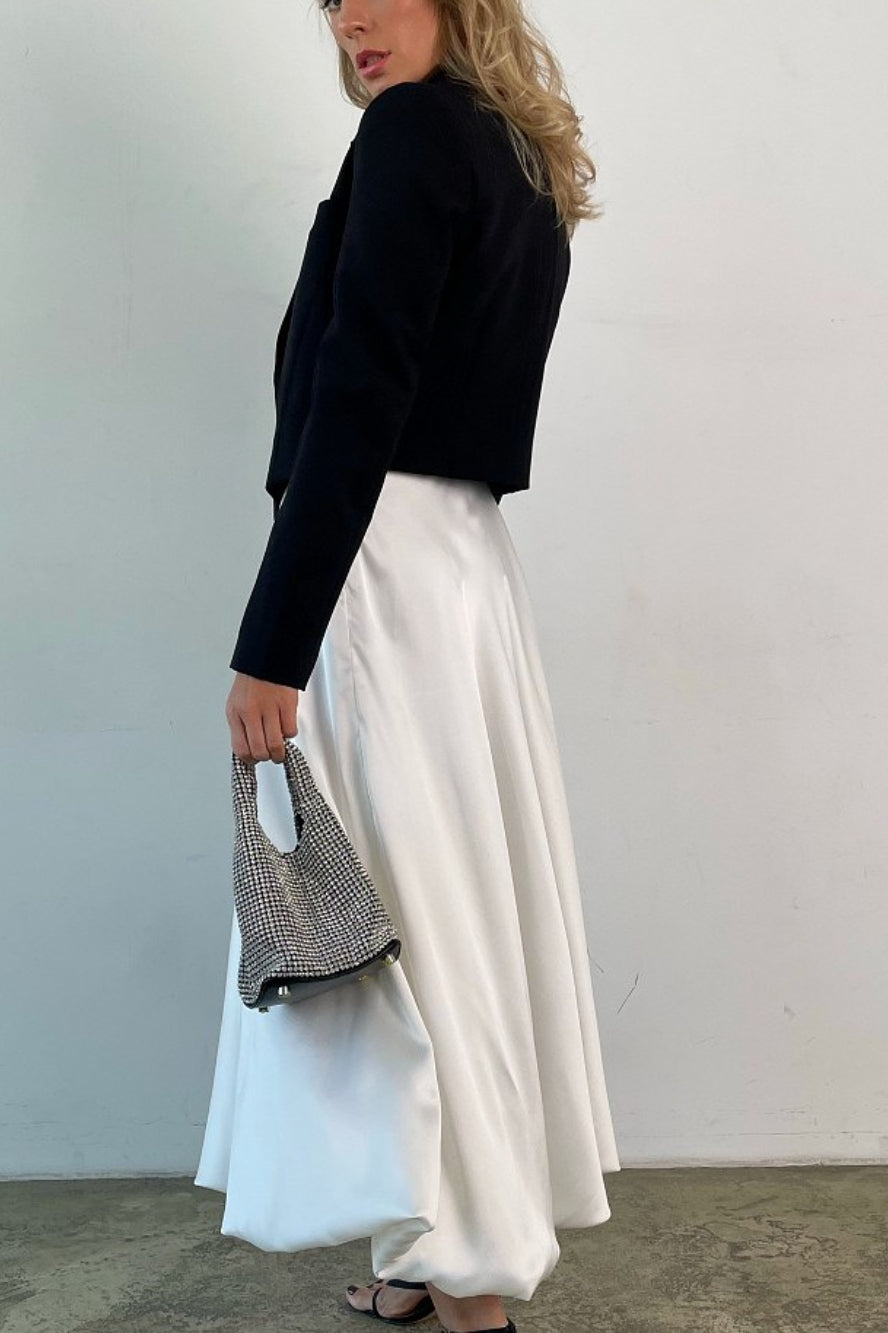 Satin High Waist Pleated Bubble Hem Midi Skirt 4