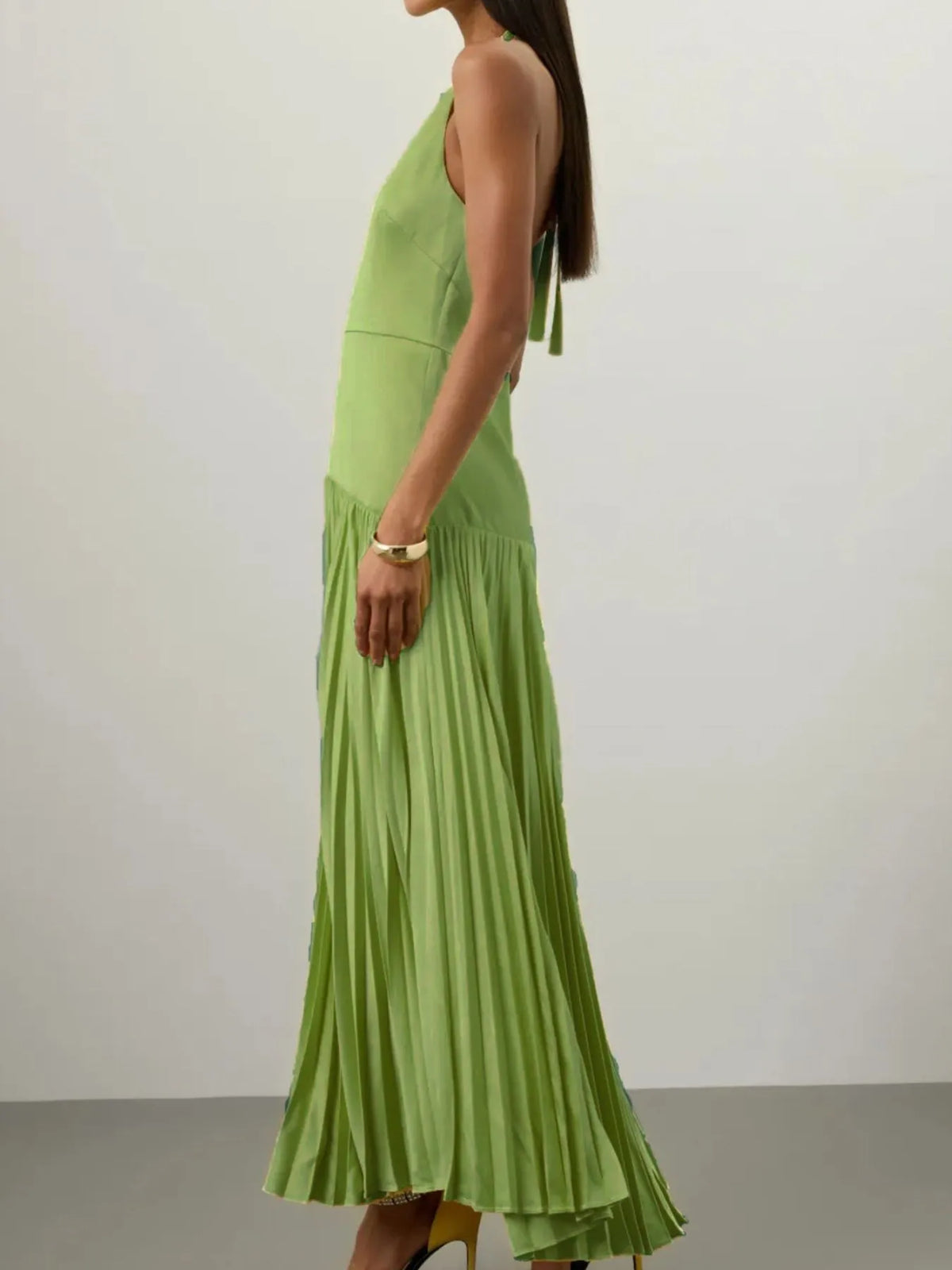 Pleated Halter Neck Maxi Dress