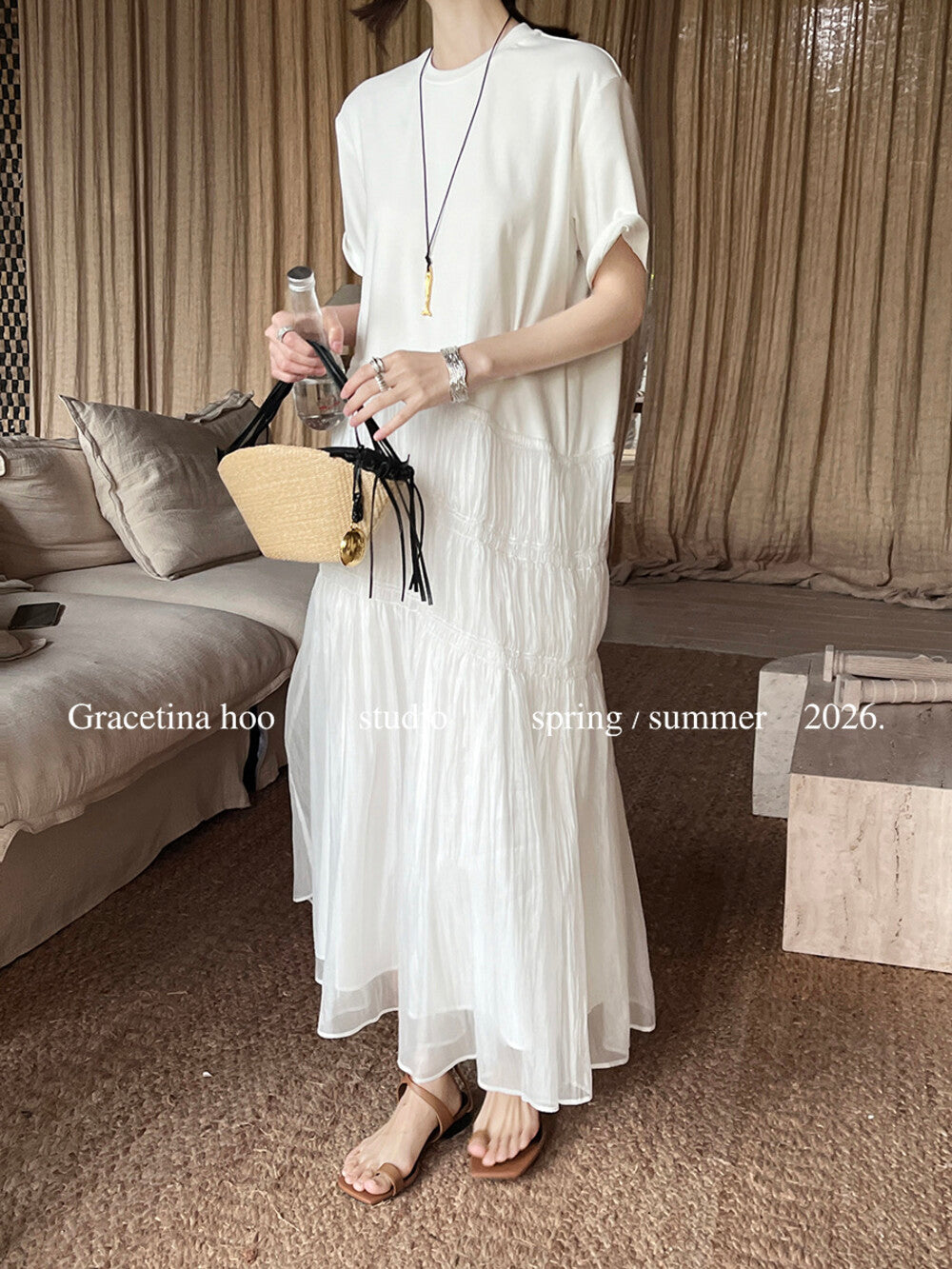 Short Sleeve Tiered Mesh A-Line Maxi Dress 3