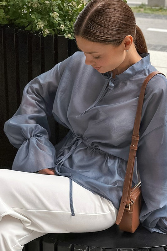 Ruffled Sleeve Tencel Blouse
