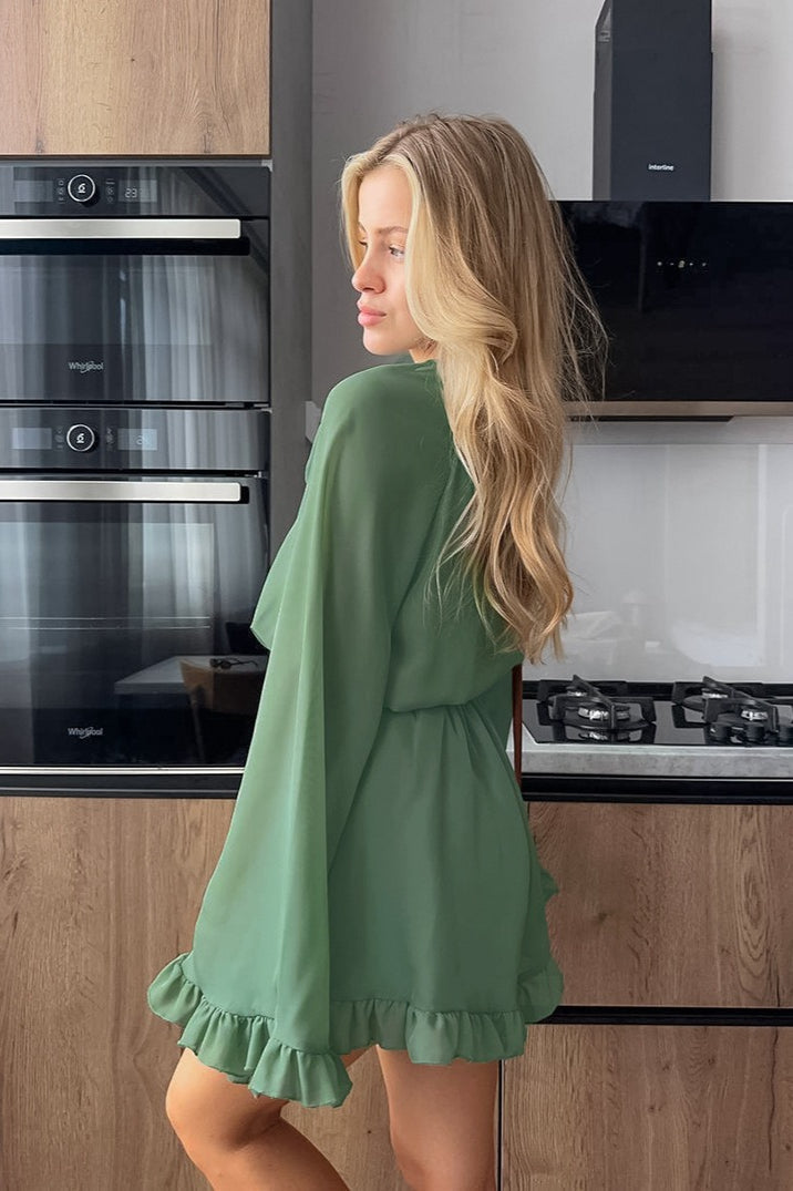 Vintage Lace Up Sleeve Ruffle Mini Dress - View 3