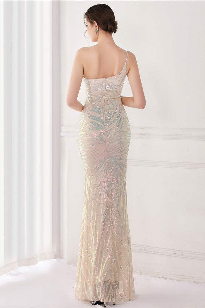 Sparkle Beaded V Neck Party Gown Formal Dress S / Apricot
