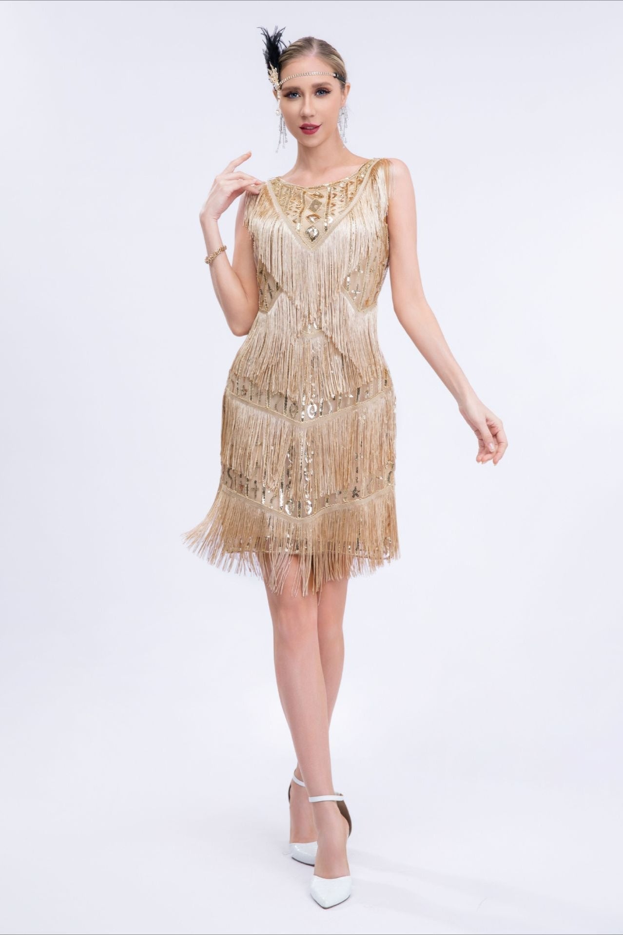 Sequin Fringe Sleeveless Tiered Mini Dress