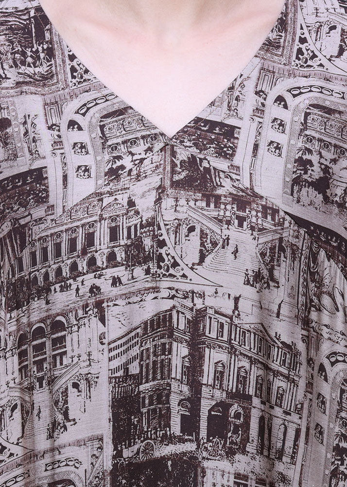 Architectural Print V-Neck Short Sleeve Oversized Maxi Dress