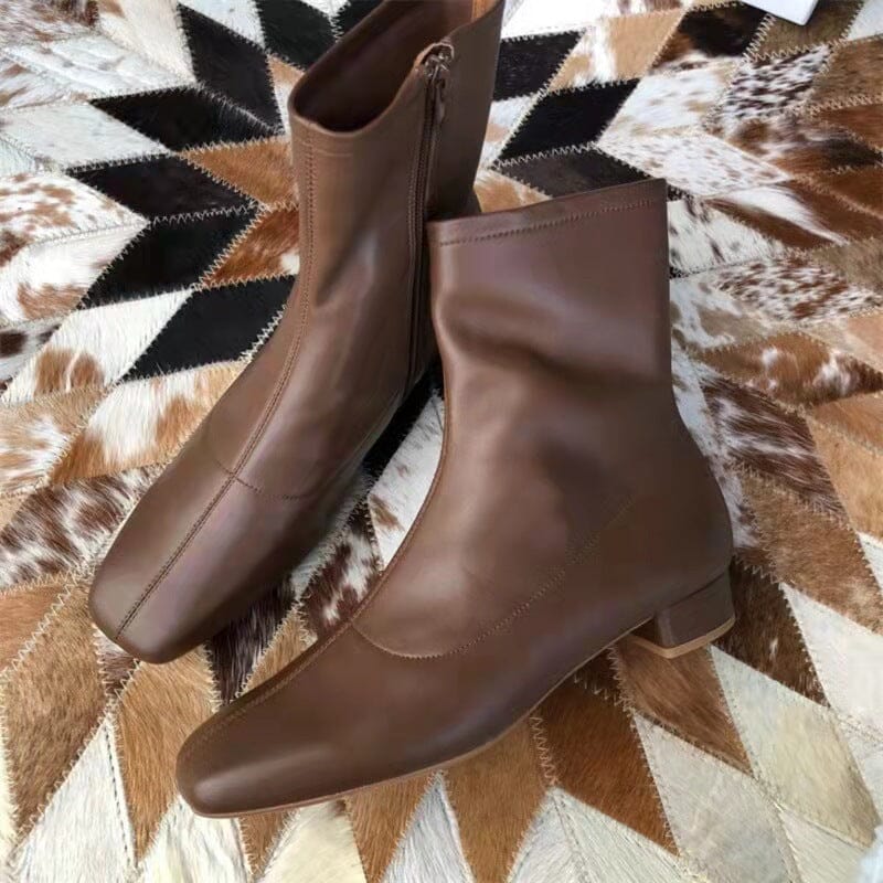 Classic Sheepskin Slimming Boots Elegant Glove-Like Ankle Boots Low Heel Side Zipper Boots