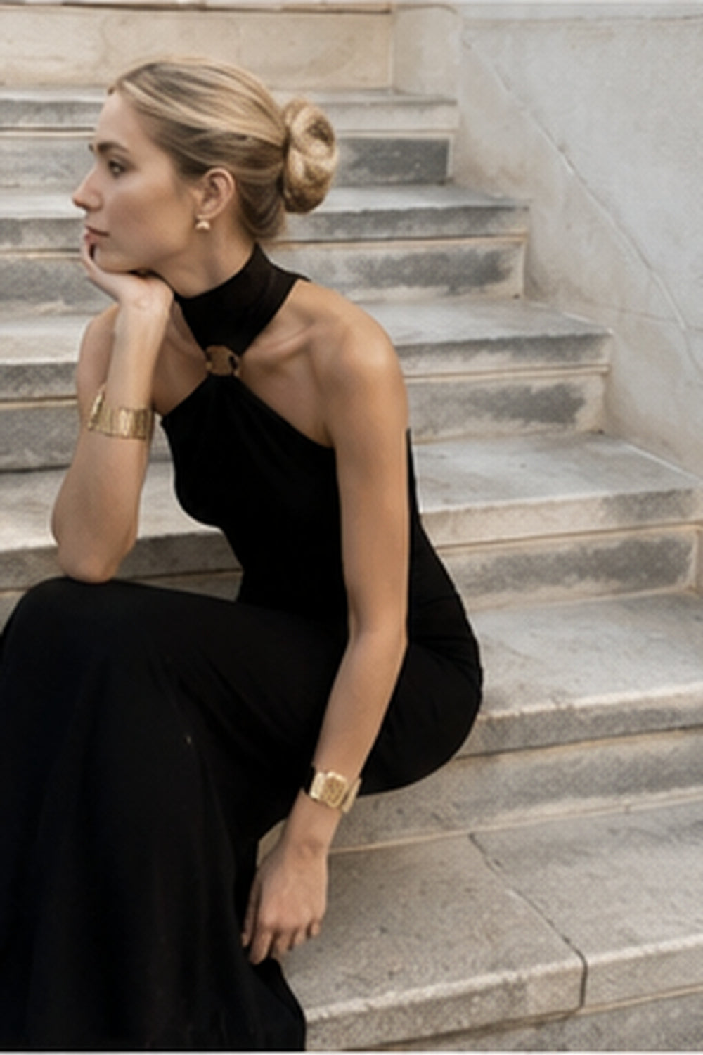 High Neck Sleeveless Slit Formal Dress