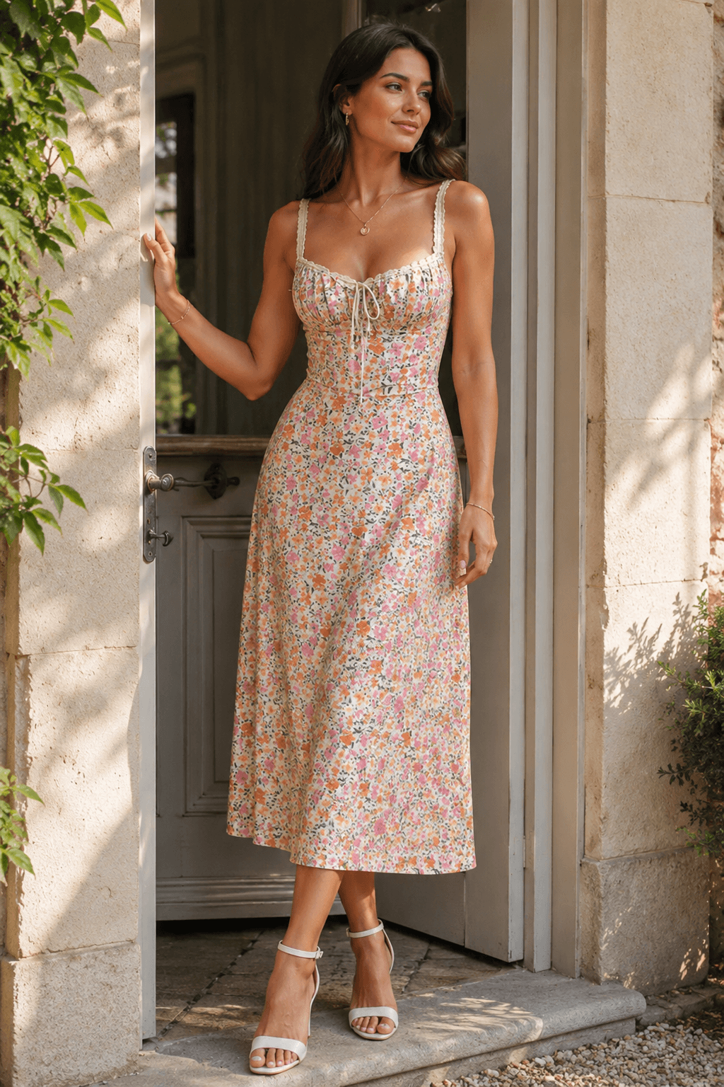 Spaghetti Strap Lace Floral Dress