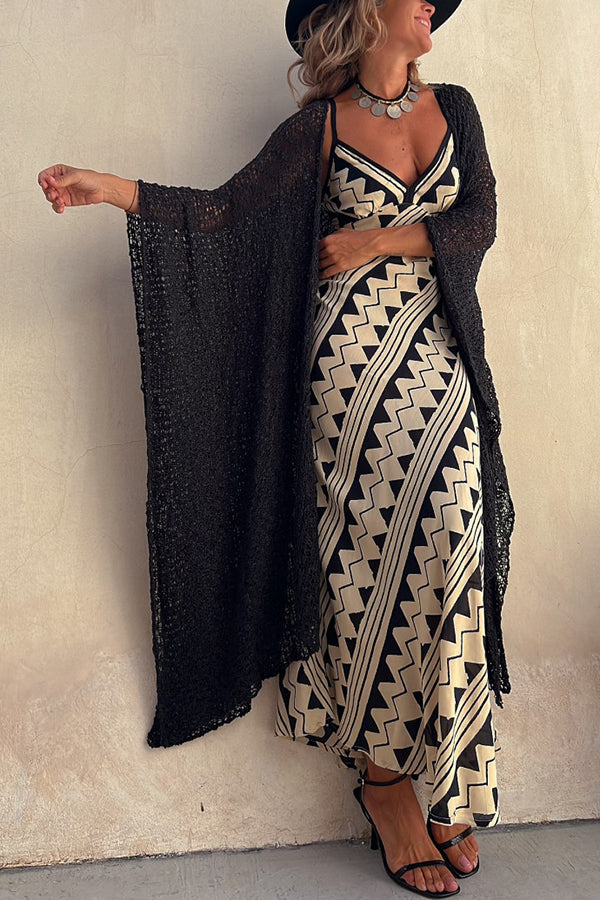 Exclusive Melody Satin Ethnic Print Smocked Back Midi Dress - View 5