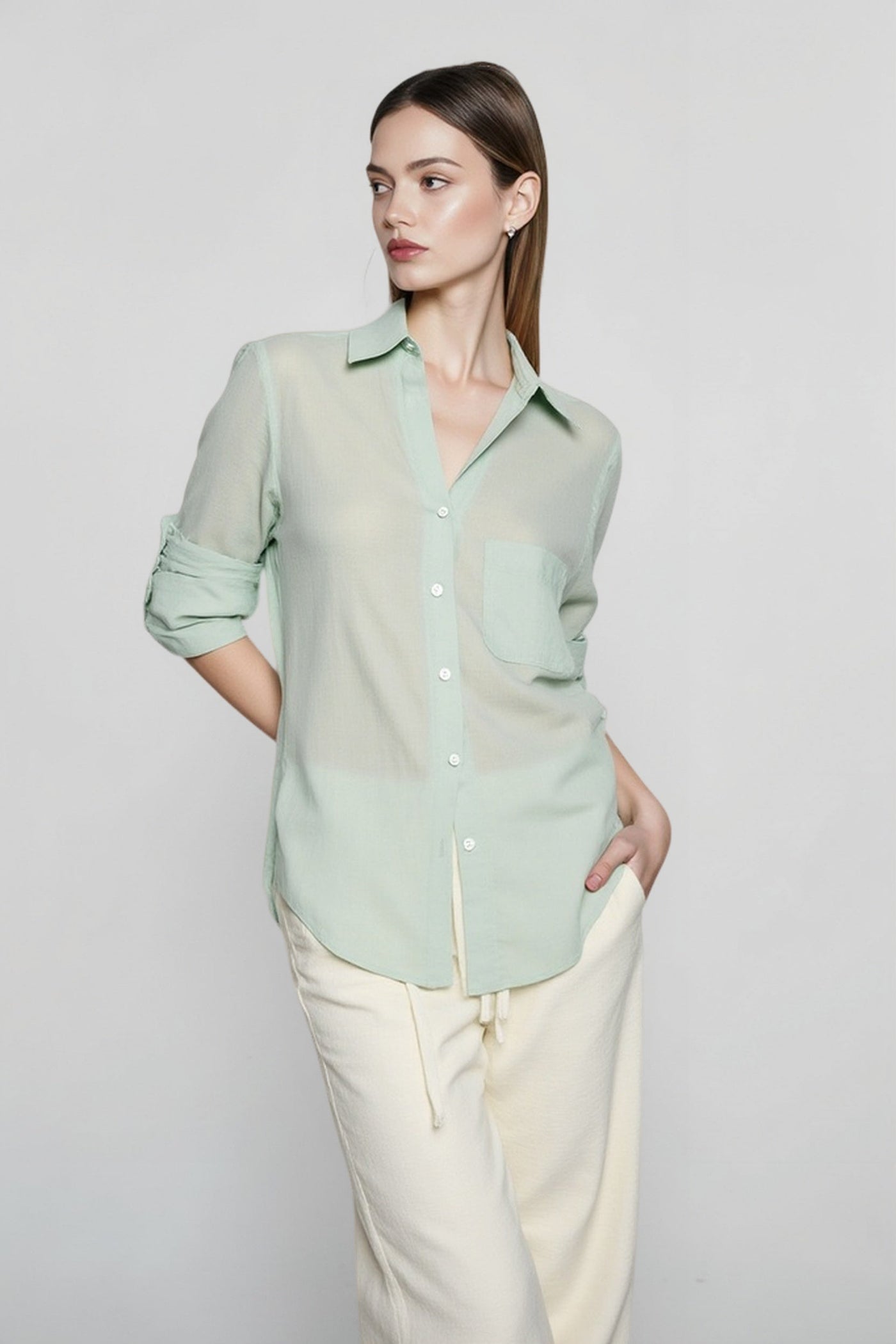Linen V Neck Relaxed Blouse