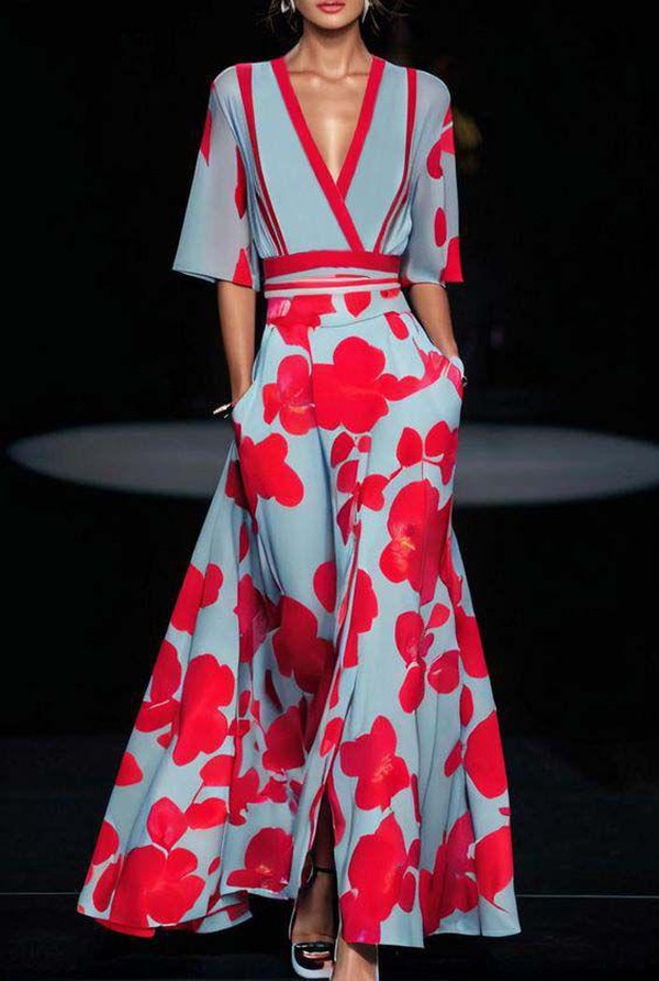 Floral Print Deep V-Neck Kimono Sleeve Wide Leg Jumpsuit