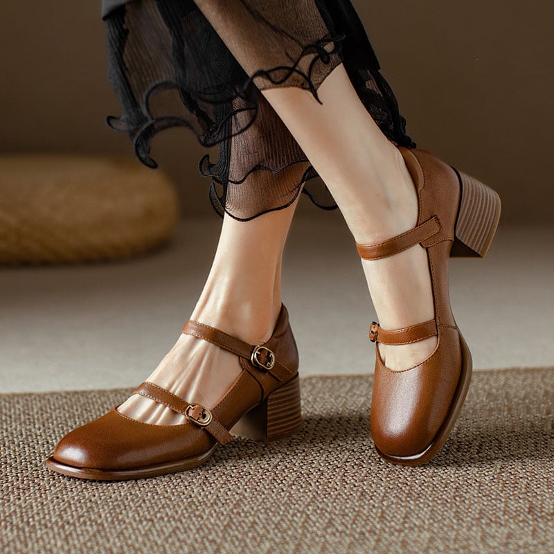 Delacy Square Toe Block Heels Mary Jane Shoes