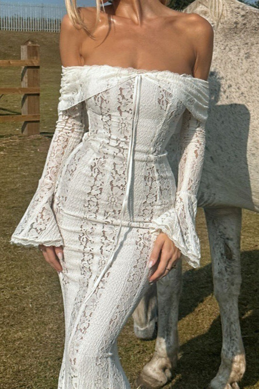 Lace Bustier Bell Sleeve Maxi Dress - View 7