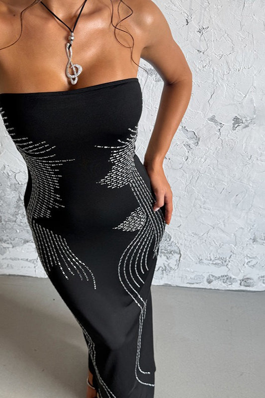Angel Wing Rhinestone Strapless Formal Dress