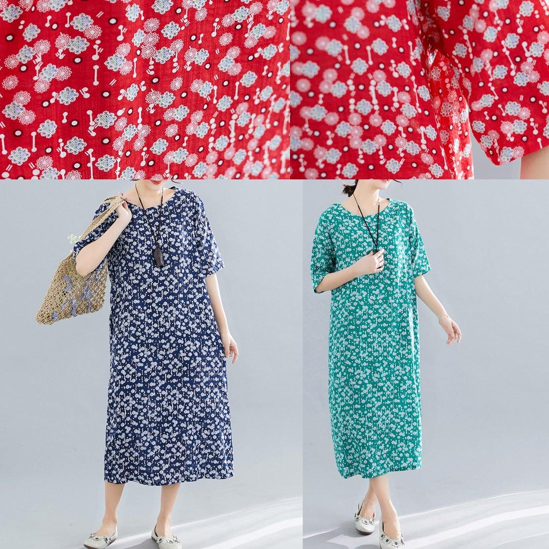 Small Floral Print Round Neck Half Sleeve Oversized Shift Maxi Dress