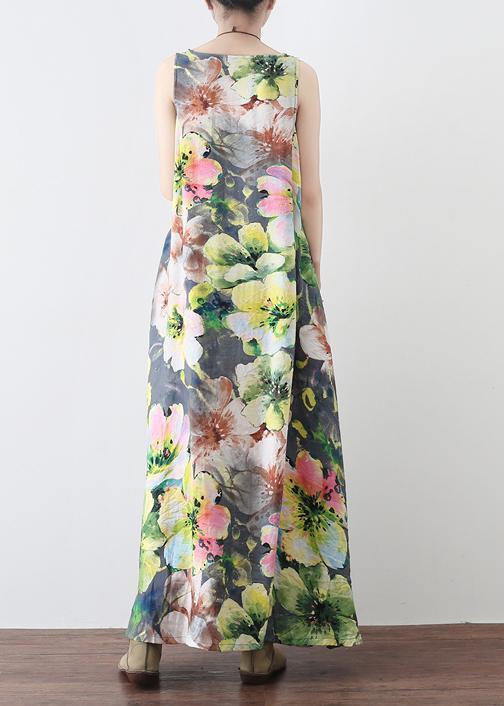 Floral Print Scoop Neck Sleeveless Oversized A-Line Maxi Dress