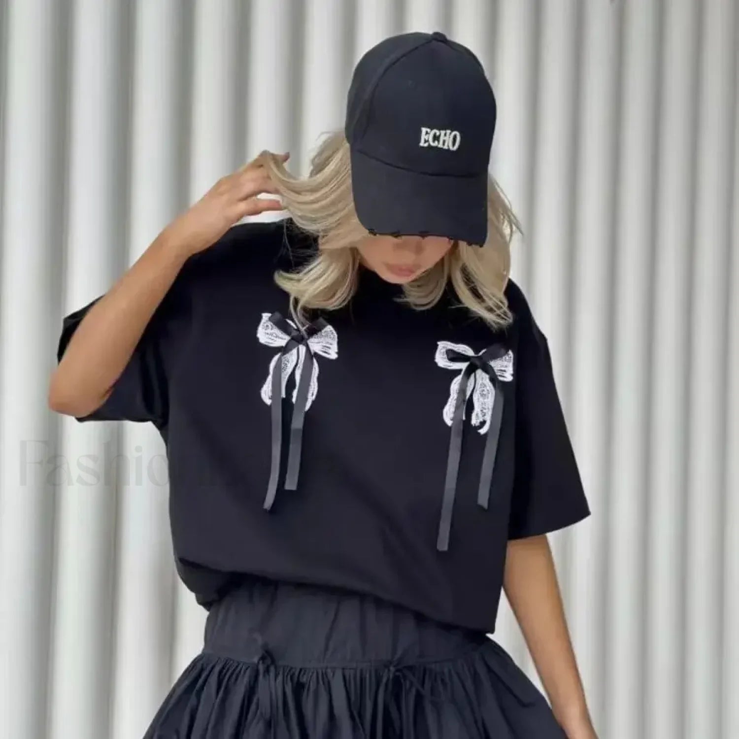 3D Bow Print Cotton T-Shirt