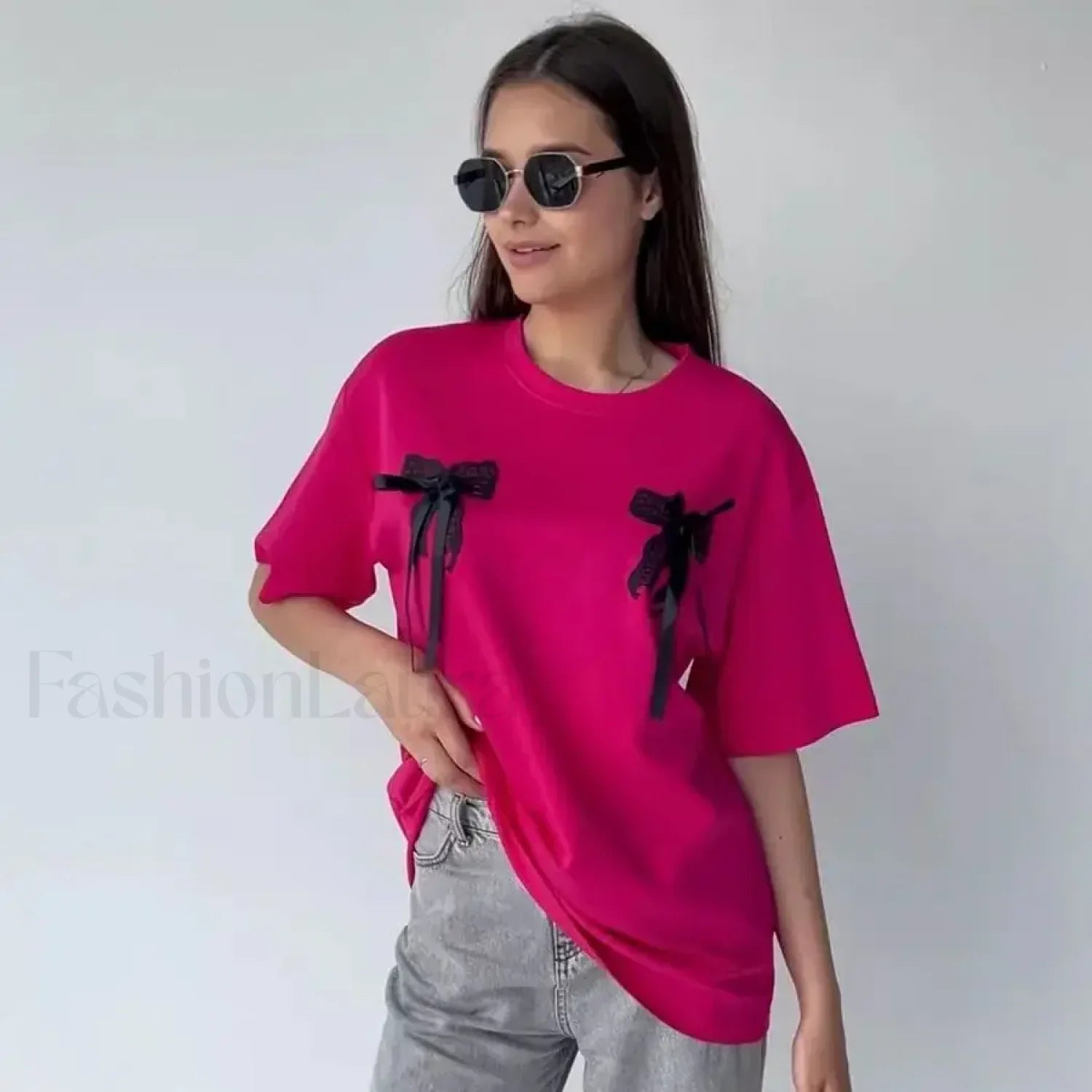 3D Bow Print Cotton T-Shirt