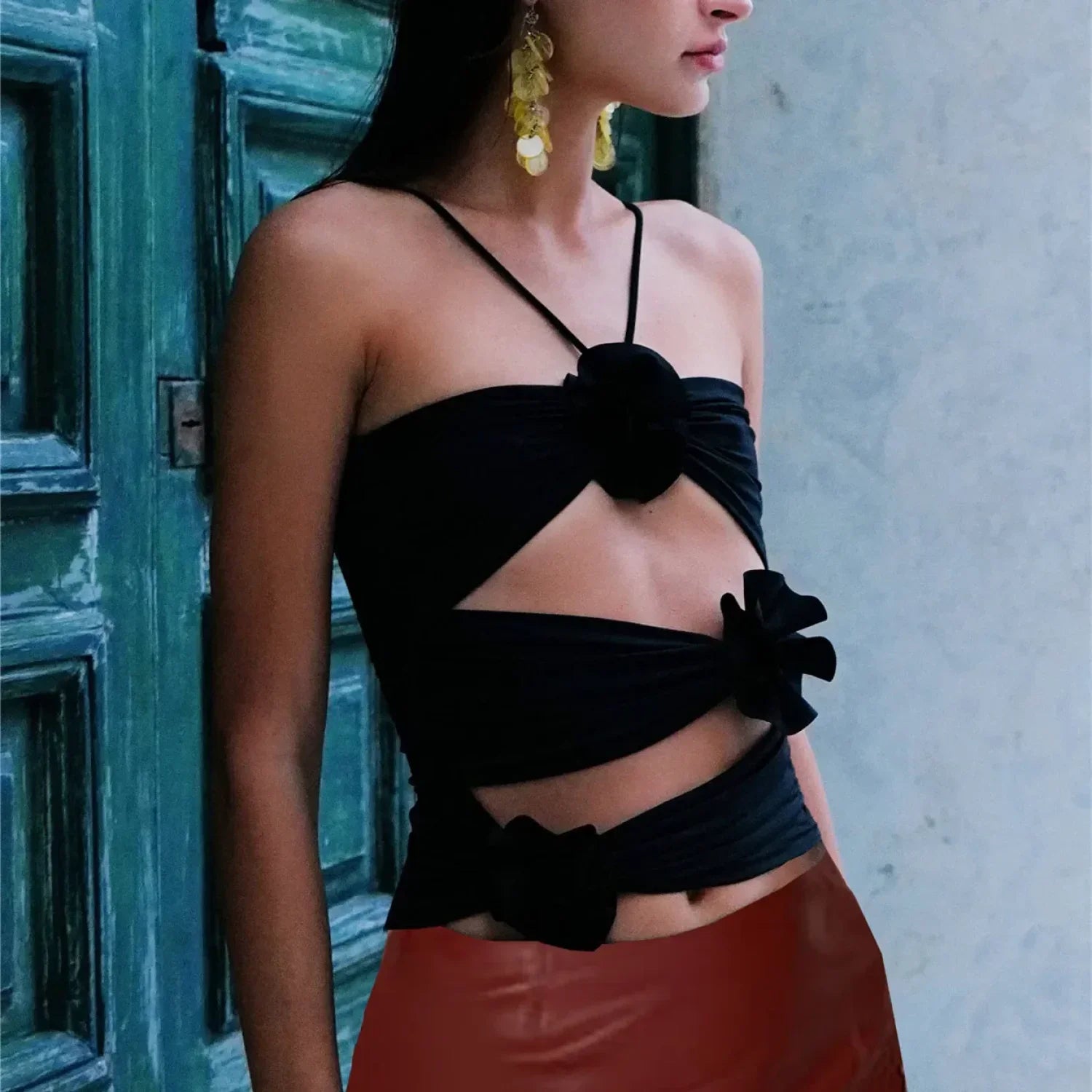 3D Floral Cut-Out Crop Top