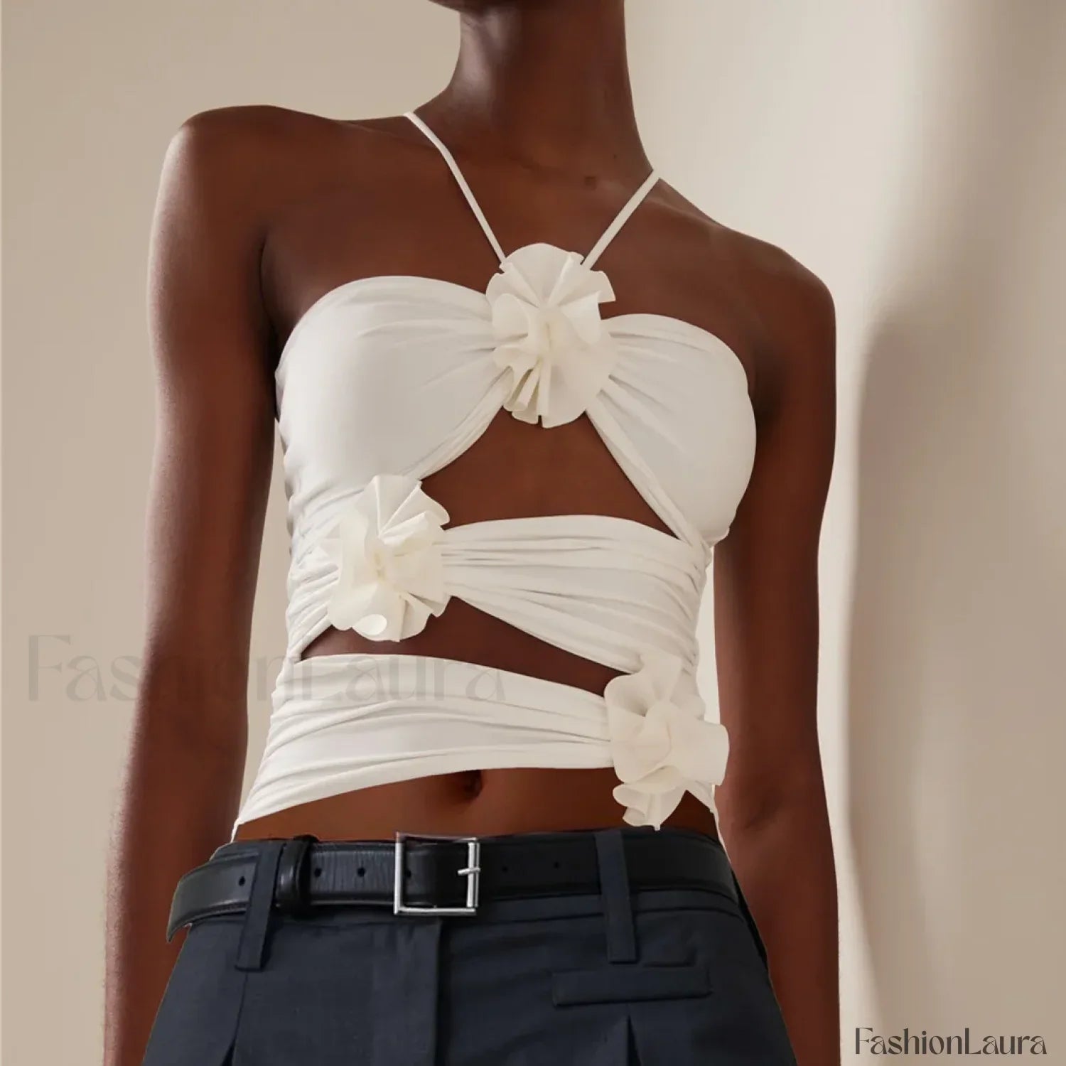 3D Floral Cut-Out Crop Top