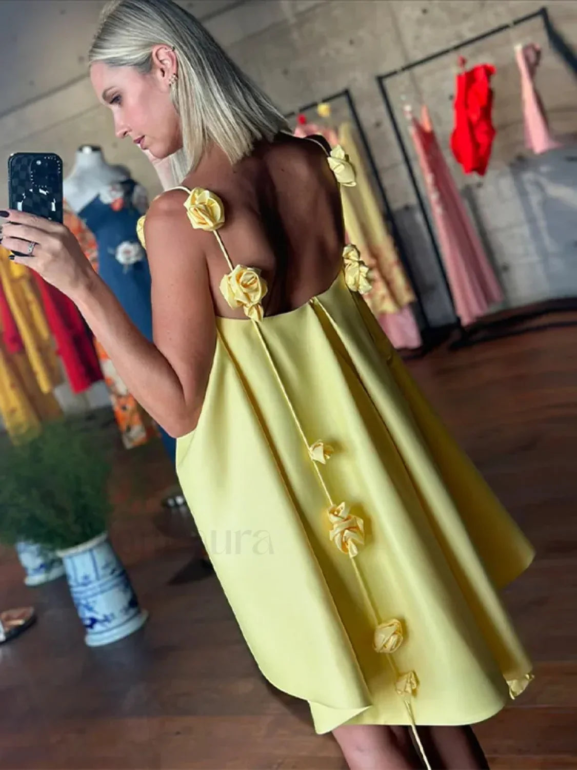 3D Floral Ribbon Mini Dress