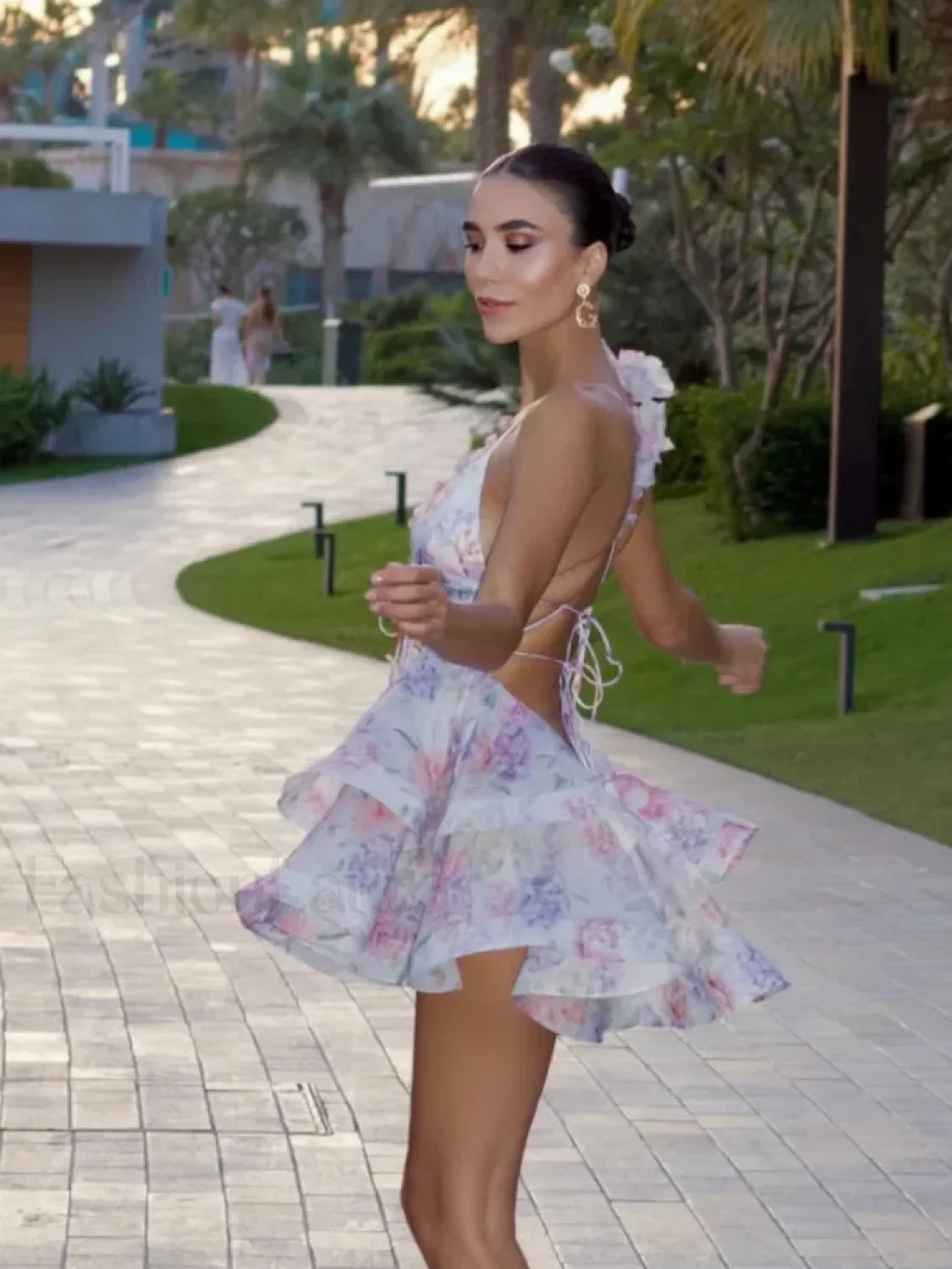 3D Floral Ruffled Mini Dress