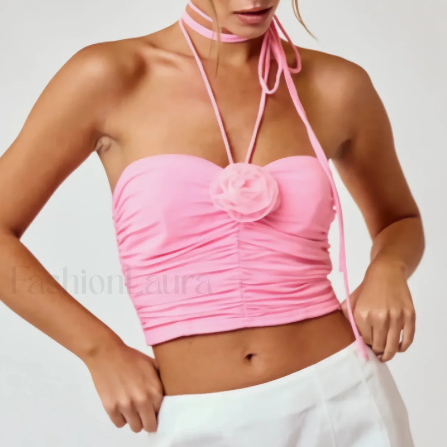 3D Flower Halter Crop Top