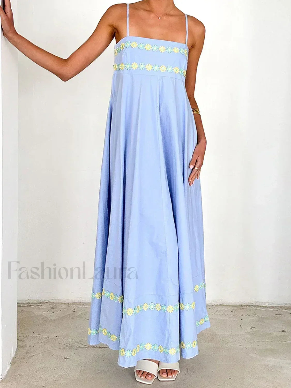 3D Flower Loose A-Line Maxi Dress